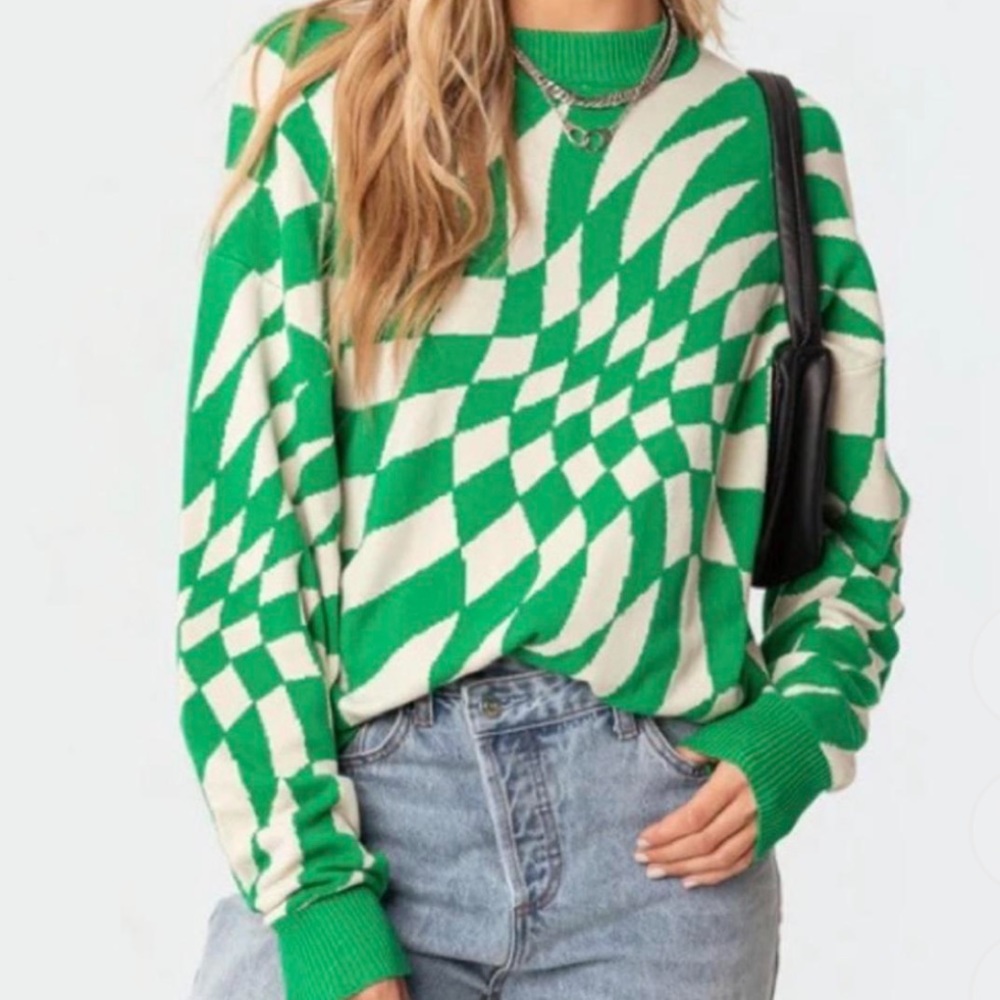 Edikted Green Checker Sweater